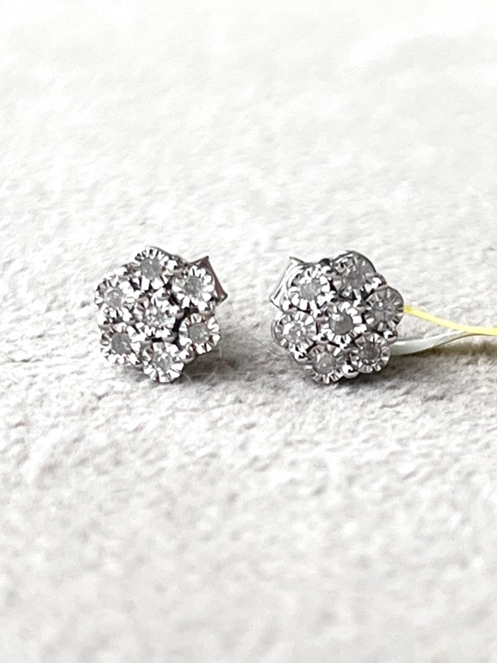 Classic Sterling Silver Natural Diamonds Flower Stud Earrings